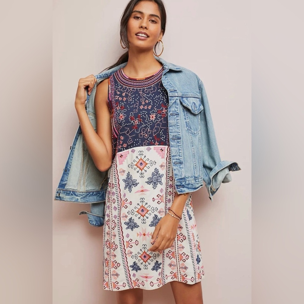 NEW Anthropologie Akemi & Kin Embroidered Southwestern Tribal Boho Dress Size 14